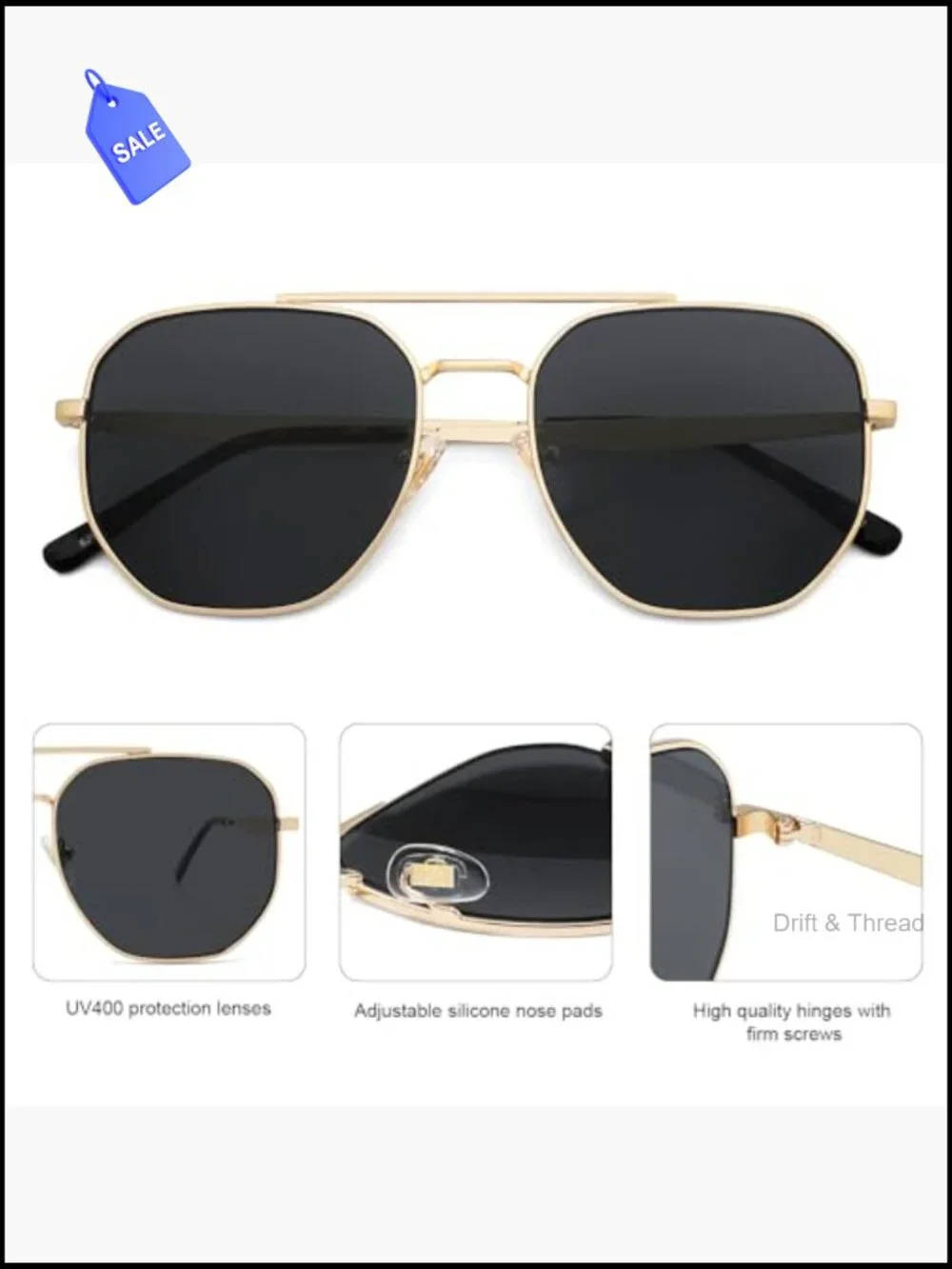 Retro Hexagon Sunglasses UV400 Metal Frame Unisex